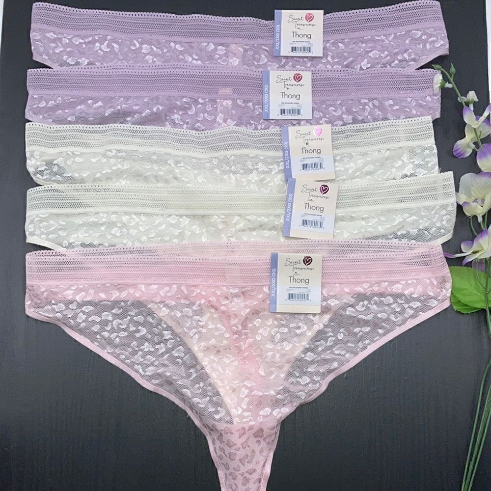 Womens Plus Leo Jacquard Thongs Underwear Panties 5-Piece Size XXL